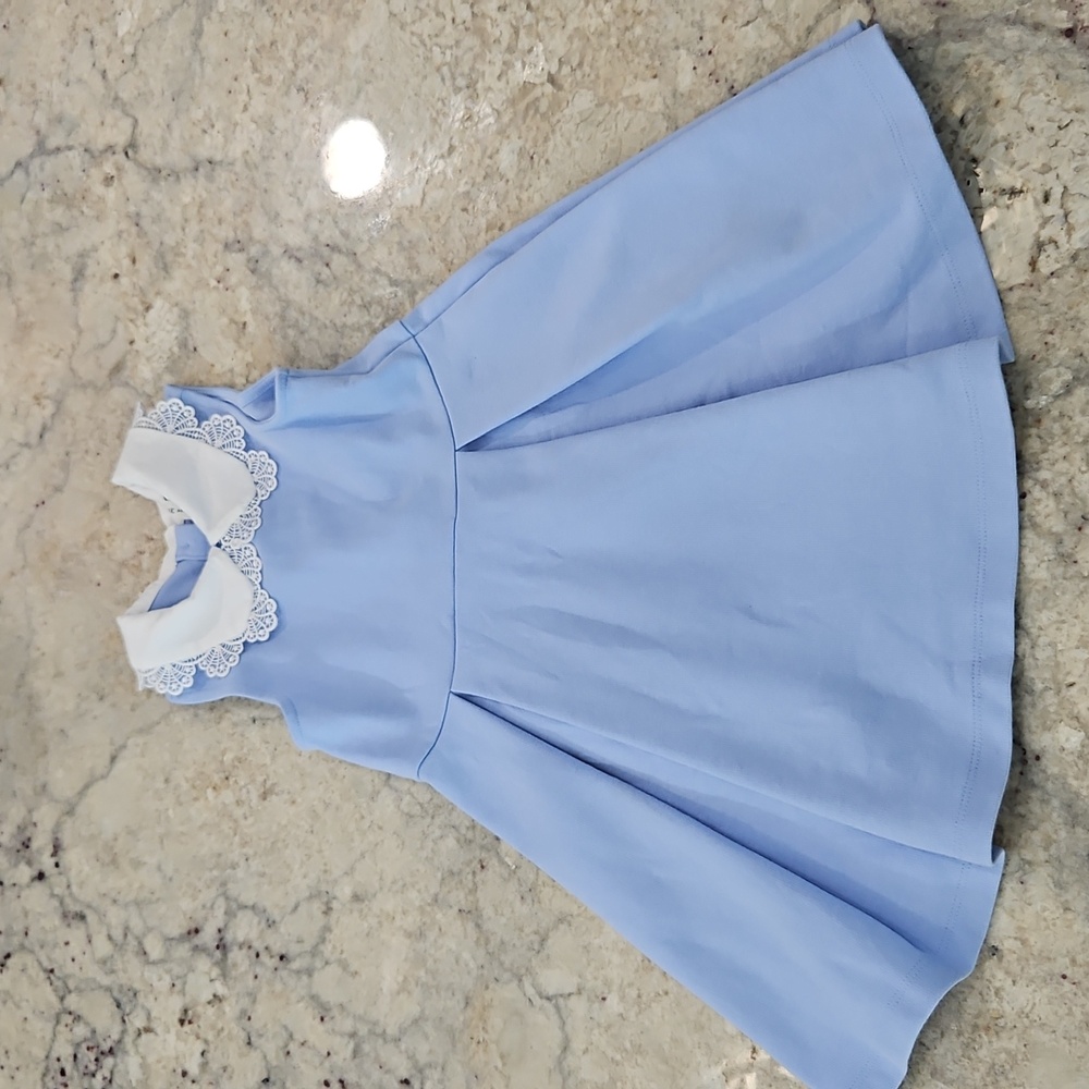 Janie And Jack Blue Sleeveless Girls Dress with White Collar